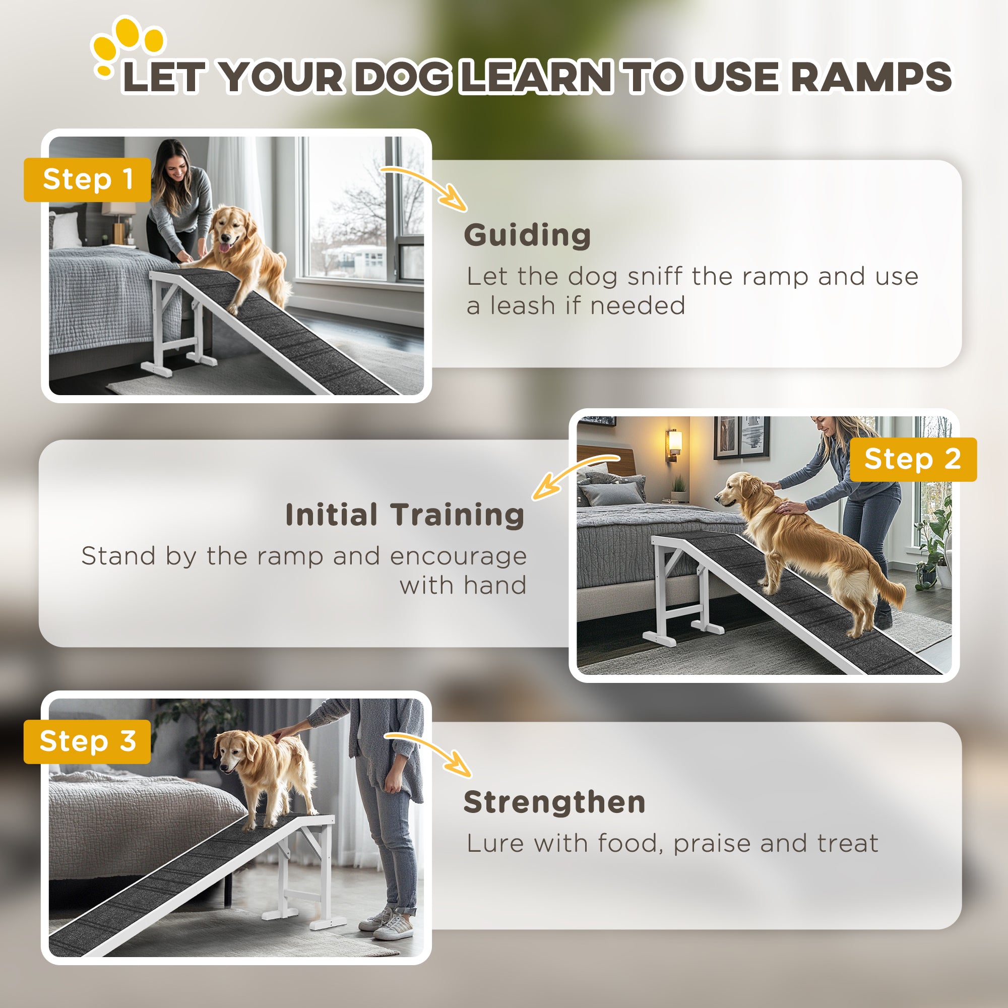 PawHut Pet Ramp for Dogs with Non-Slip Carpet and Top Platform - White & Grey 