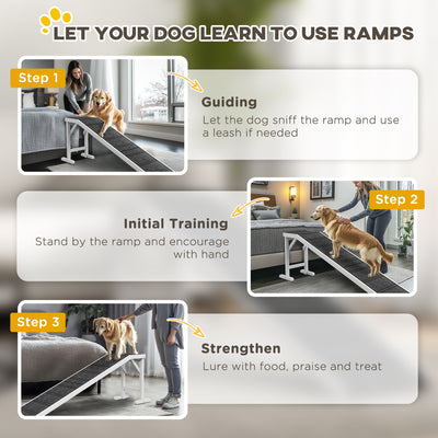 PawHut Pet Ramp for Dogs with Non-Slip Carpet and Top Platform - White & Grey 