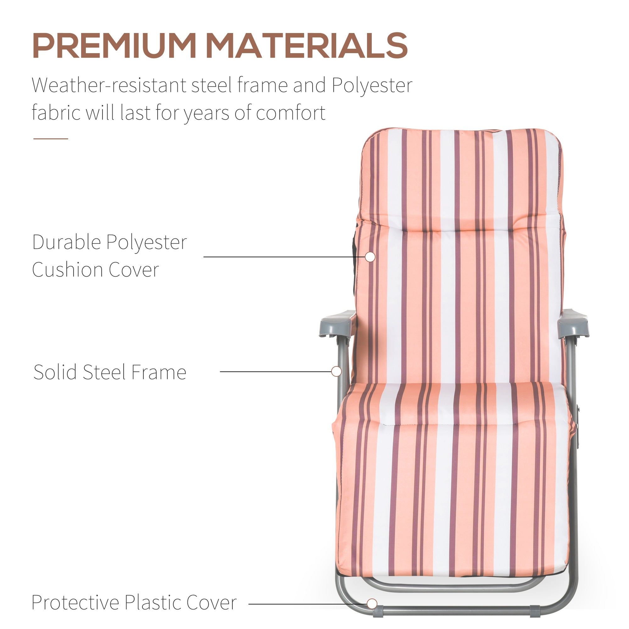 Outsunny Reclining Garden Chair Set of 2, 5-Level Adjustable Zero Gravity Chairs with Cushions, Folding Sun Lounger Garden Recliner Chairs with Armrests for Outdoor, Patio, Orange Stripe 