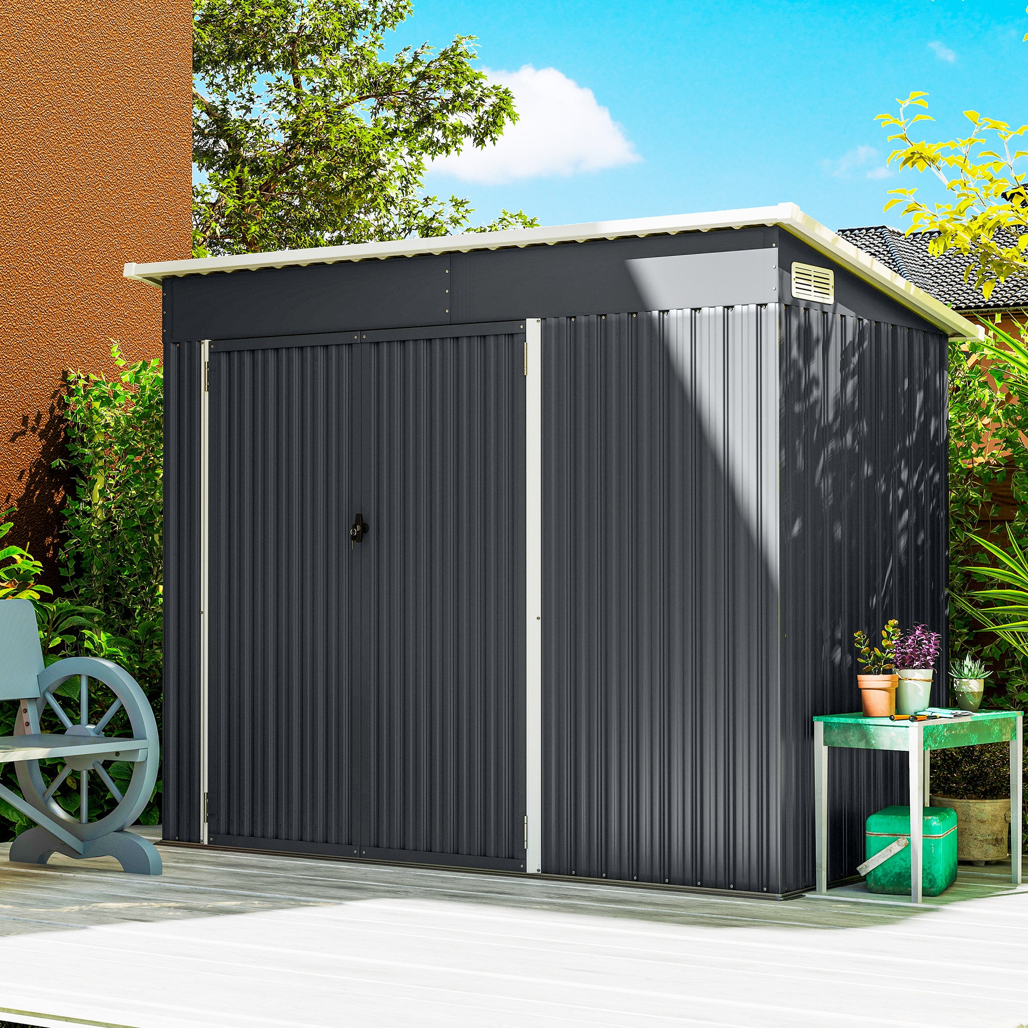 Outsunny 7.5 x 4.3ft Metal Garden Storage Shed, Waterproof Outdoor Shed with Triple Lockable Door, Gloves, Vents, Dark Grey 