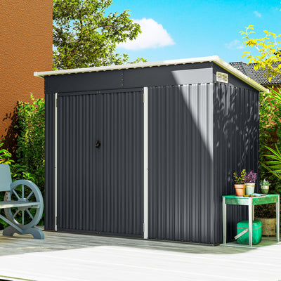 Outsunny 7.5 x 4.3ft Metal Garden Storage Shed, Waterproof Outdoor Shed with Triple Lockable Door, Gloves, Vents, Dark Grey 