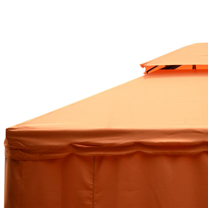 Outsunny 4 x 3 m Aluminum Garden Gazebo, Double Roof Outdoor Gazebo Canopy Shelter with Netting & Curtains for Garden, Lawn, Backyard and Deck, Orange 