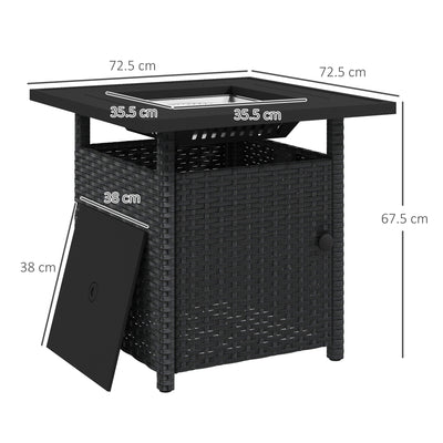 Outsunny 72.5 x 72.5cm 50,000 BTU Fire Pit Table, with Cover - Black 