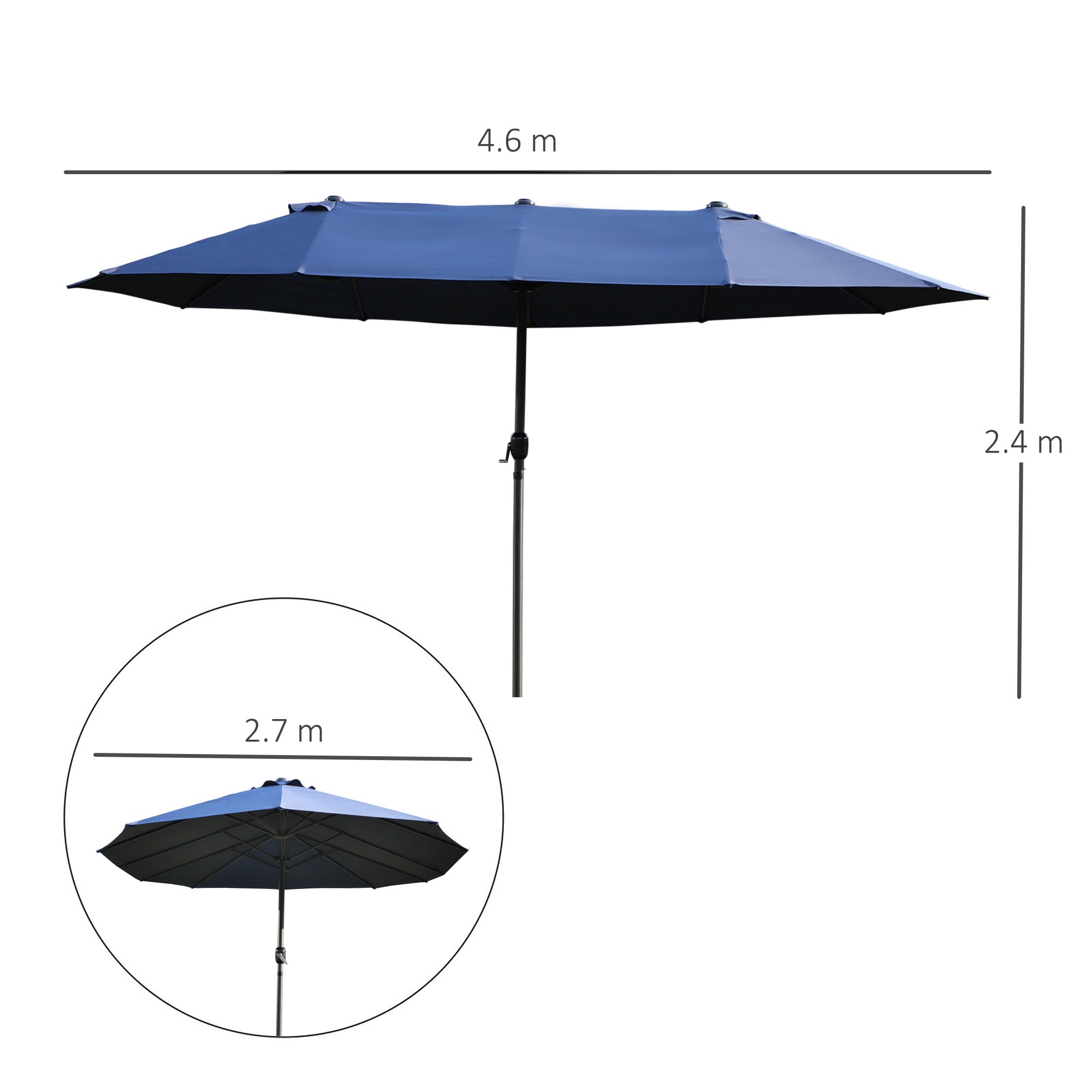 Outsunny Double-side Umbrella Parasol, Φ2.7x4.6Wx2.4H m-Blue 