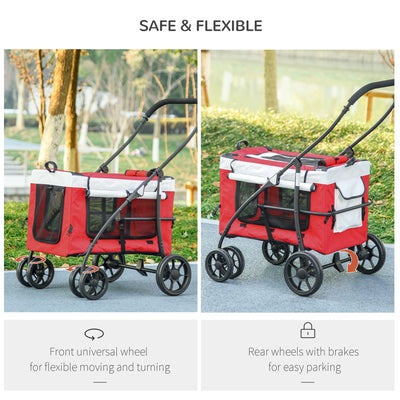 PawHut Foldable Dog Stroller, Pet Travel Crate, with Detachable Carrier, Soft Padding, for Mini, Small Dogs - Red 