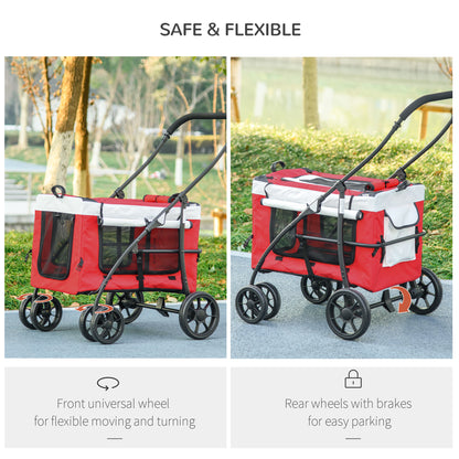 PawHut Foldable Dog Stroller, Pet Travel Crate, with Detachable Carrier, Soft Padding, for Mini, Small Dogs - Red 