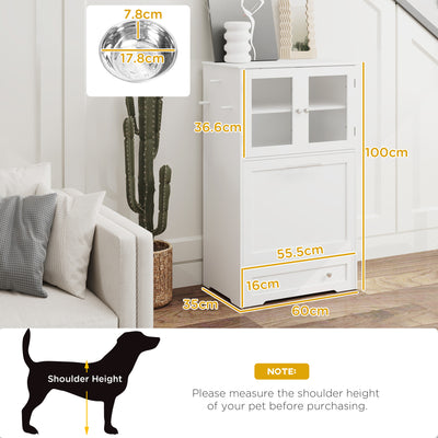 PawHut Dog Feeding Station with 2 Storage Cabinets, 2 Elevated Bowls, Side Hooks, Anti-tip Kit for Water and Feeding Supplies 