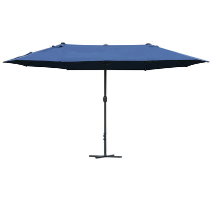 Outsunny 4.6M Sun Umbrella Canopy Double-sided Crank Sun Shade w/ Cross Base Dark Blue 