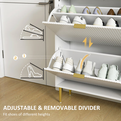 HOMCOM Narrow Shoe Cabinet with 2 Flip Drawers - White 