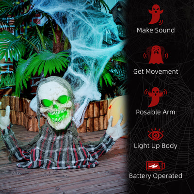 HOMCOM 70cm Groundbreaker Skeleton Halloween Animatronic, with Glowing Eyes 