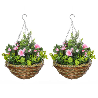 Outsunny Set of Two Hanging Lisianthus Flower Pots - Pink/Green 