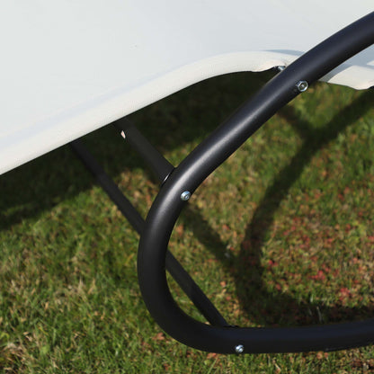 Outsunny Double Sun Lounger, Rocking Lounger Sunbed Daybed with Armrest and Headrest Pillow, for Two, For Outdoor Patio Garden, Cream White 