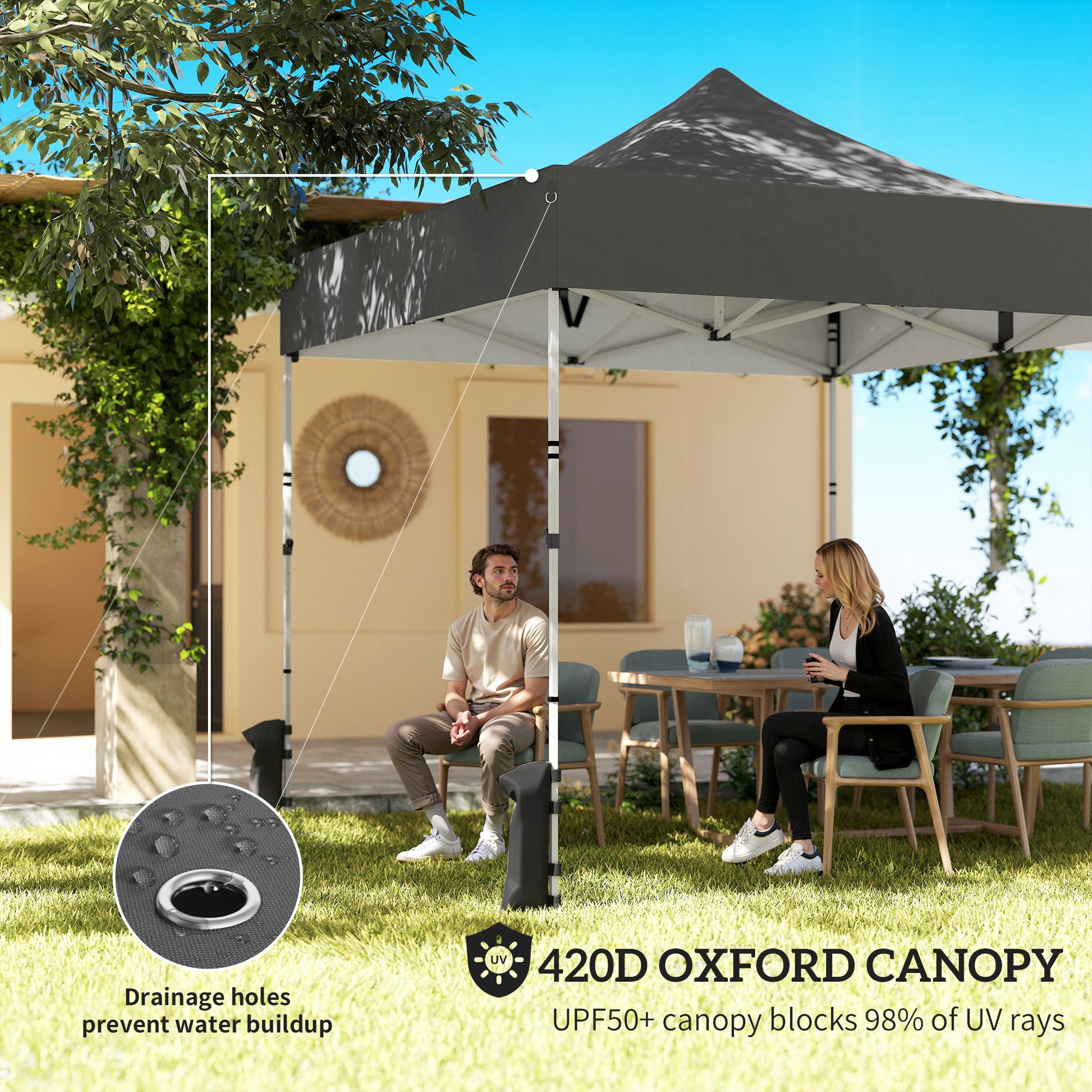 Outsunny 3 x 3 m Pop Up Gazebo with Sidewalls, UPF50+ Heavy Duty Garden Party Tent Marquee with Wheeled Carry Bag, Dark Grey 