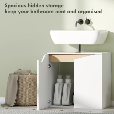HOMCOM Under Sink Bathroom Cabinet, Bathroom Storage Cabinet with Soft-Close Doors, for Basin without Pedestal, White 