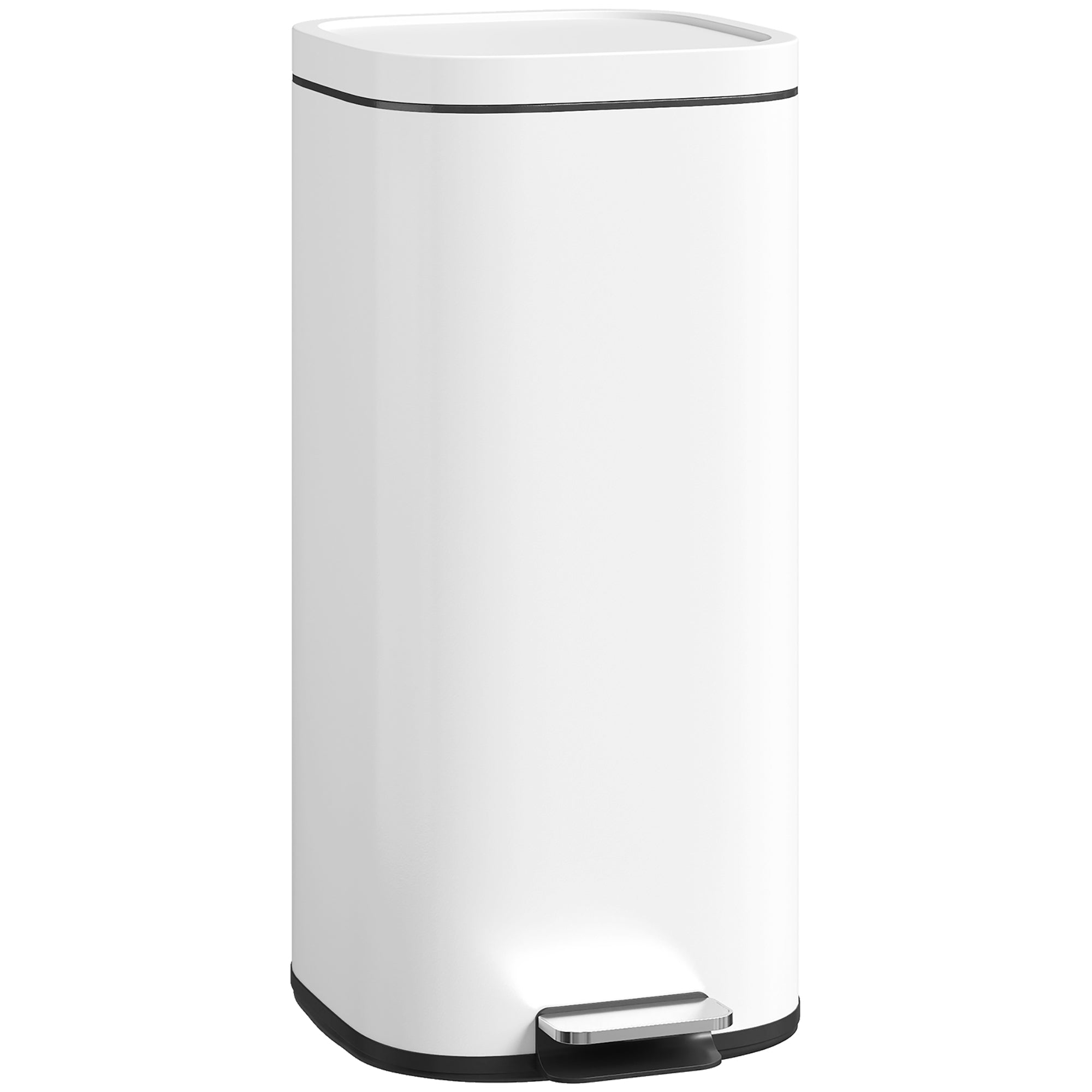 HOMCOM 30L Kitchen Bin, Compact Pedal Bin with Soft-Close and Stay-Open Lid, Removable Bucket for Kitchen, Home, Office, White 