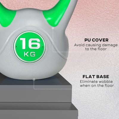 SPORTNOW Kettlebell, 16kg Kettle Bells with Handle for Home Gym Weight Lifting and Strength Training, Green and Grey 