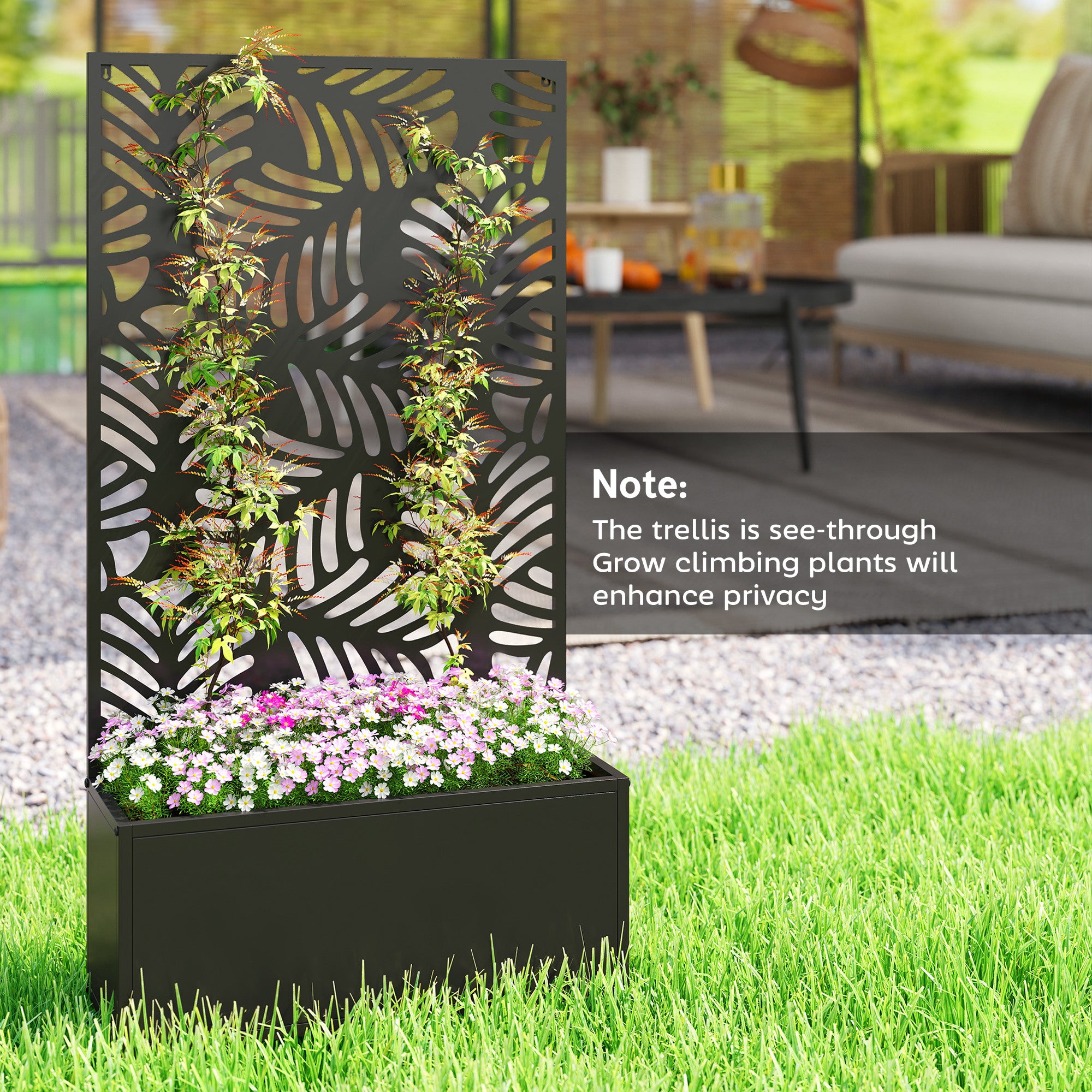 Outsunny Metal Garden Bed for Garden with Trellis, Wall Mounted or Freestanding Raised Planter with Privacy Screen 