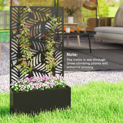 Outsunny Metal Garden Bed for Garden with Trellis, Wall Mounted or Freestanding Raised Planter with Privacy Screen 