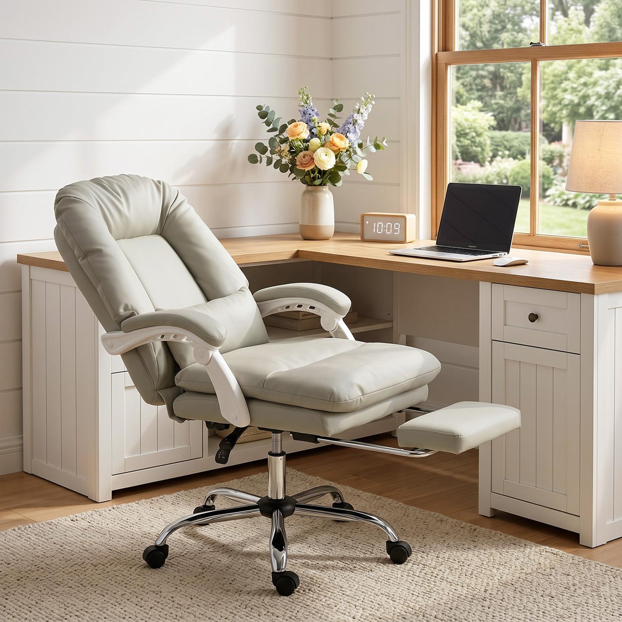 HOMCOM Ergonomic Executive Office Chair, Reclining Desk Chair with Lumbar Support, Footrest, Plush Thick Cushion, Khaki