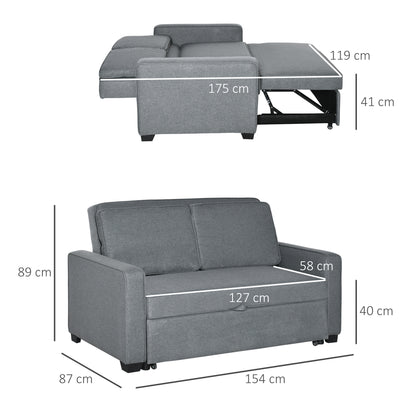 HOMCOM Double Sofa Bed Click Clack Sofa Bed Pull Out Bed with Adjustable Backrest for Living Room and Bedroom Grey 