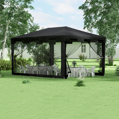 Outsunny 4 x 3 m Party Tent Wedding Gazebo Outdoor Waterproof PE Canopy Shade with Panel 