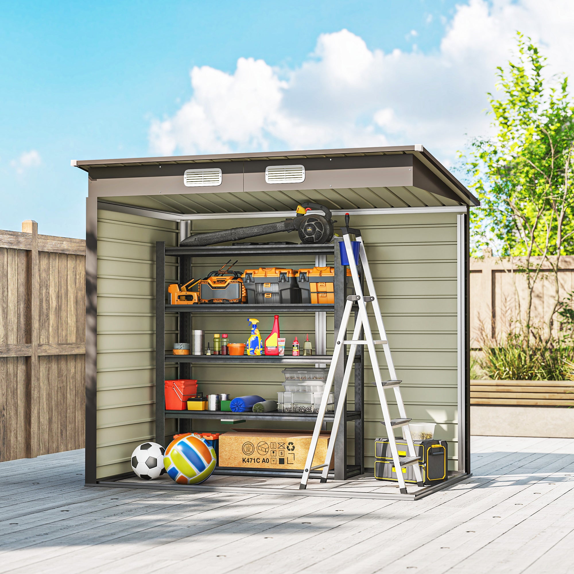 Outsunny 4 x 6ft Galvanised Metal Garden Shed, with Locking Door - Grey 