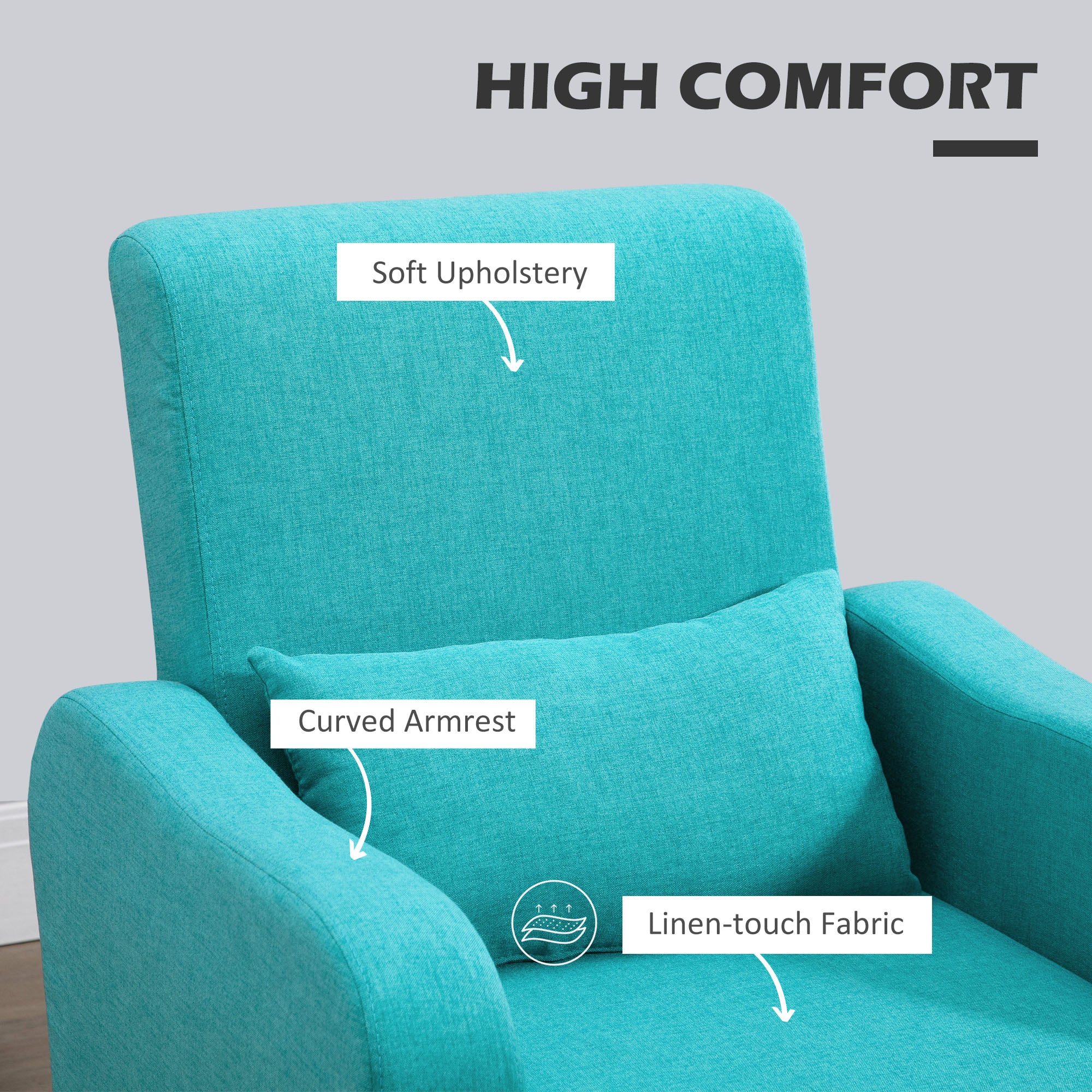 HOMCOM Accent Chair, Linen-Touch Armchair, Upholstered Leisure Lounge Sofa for Living Room, Club Chair with Wooden Frame, Teal 