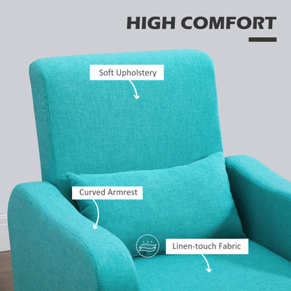 HOMCOM Accent Chair, Linen-Touch Armchair, Upholstered Leisure Lounge Sofa for Living Room, Club Chair with Wooden Frame, Teal 