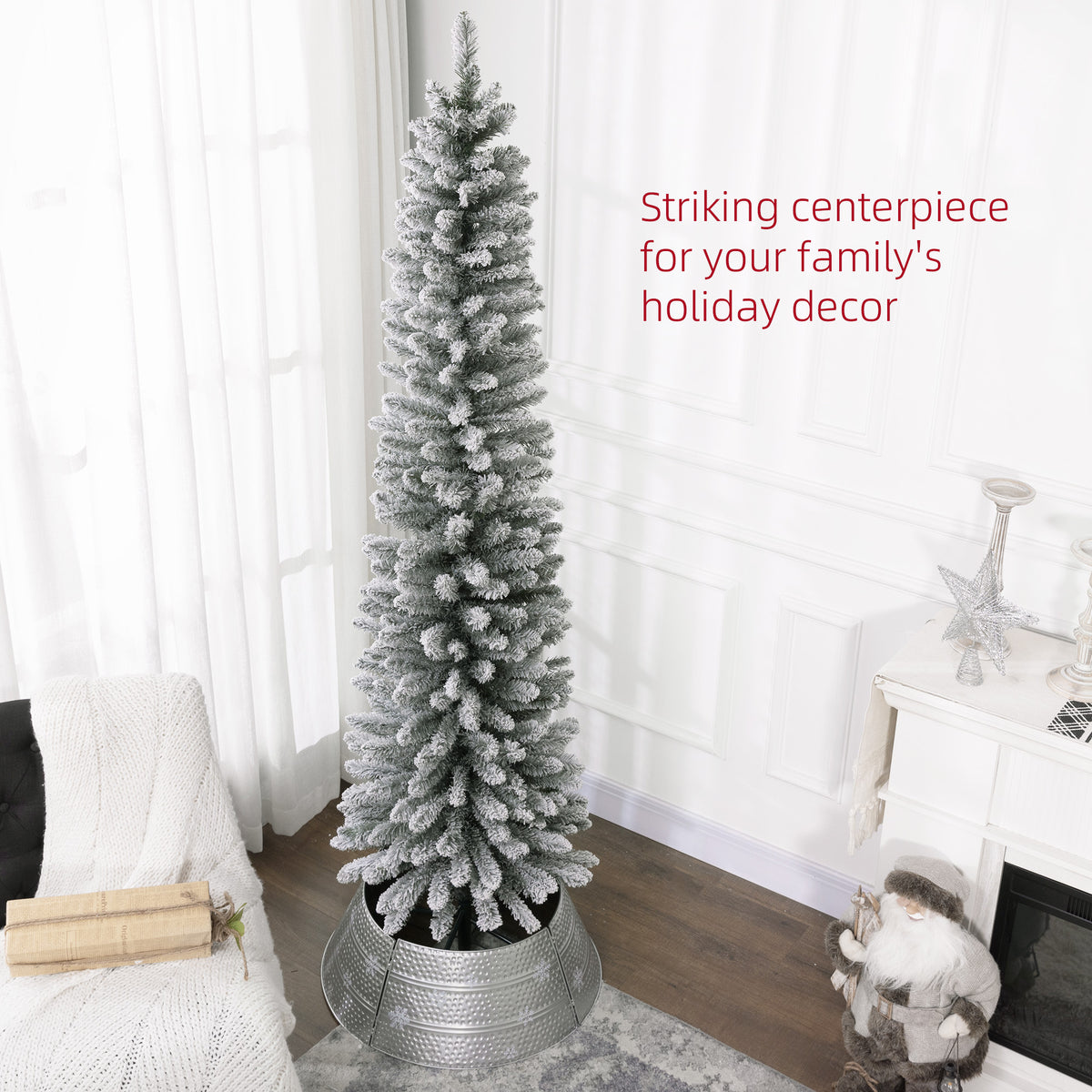 HOMCOM 7ft Artificial Snowy Pencil Christmas Tree - White 