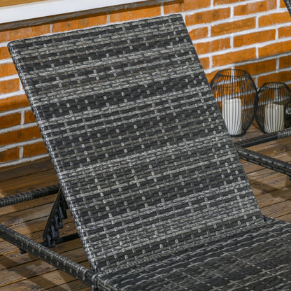 Outsunny Set of Two Reclining Rattan Sun Loungers, with Cushions - Grey