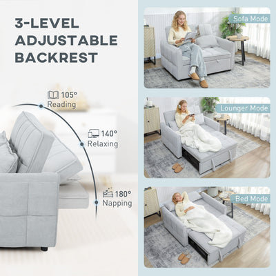 HOMCOM 2 Seater Sofa Bed, 3-in-1 Convertible Sleeper Sofa with Click-clack Adjustable Backrest and 2 Pillows, Light Grey 