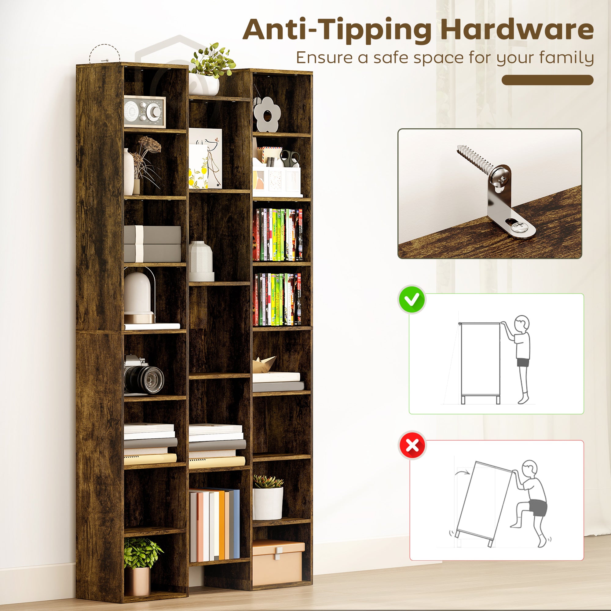 HOMCOM 21-Compartment Bookshelf - Brown 