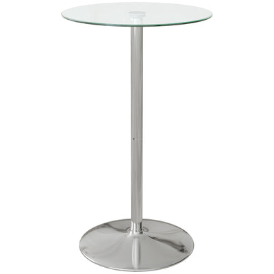 HOMCOM High Top Bar Table, Round Kitchen Table with Tempered Glass Top and Steel Base, Bistro Table for 2 People, Clear 