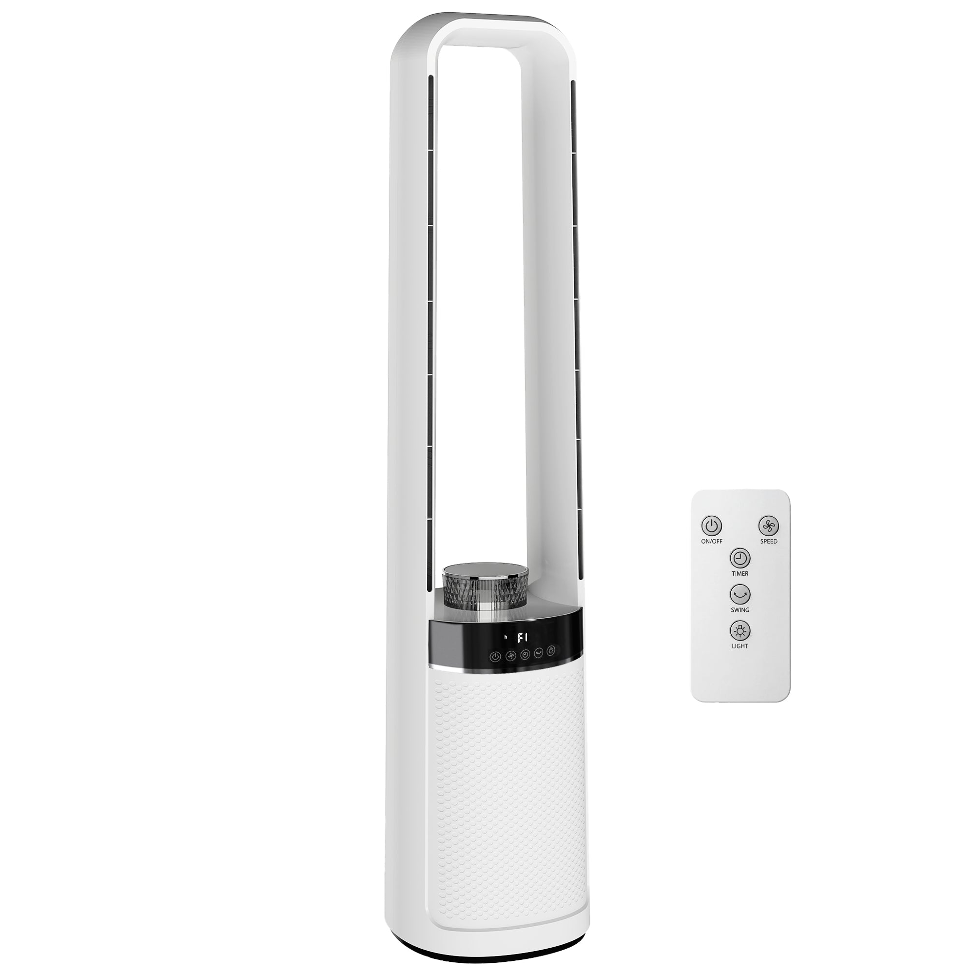 HOMCOM Bladeless Tower Fan, 36dB Standing Cooling Fan with Oscillating, LED Lights, 3 Speeds, 12H Timer, Remote Control 