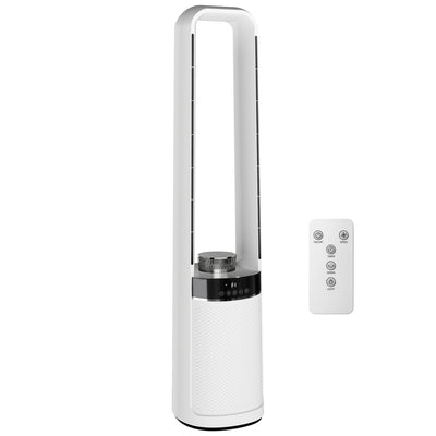 HOMCOM Bladeless Tower Fan, 36dB Standing Cooling Fan with Oscillating, LED Lights, 3 Speeds, 12H Timer, Remote Control 