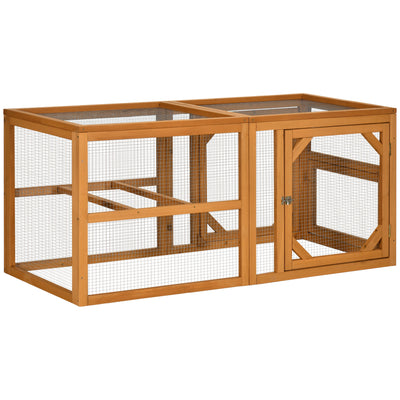 PawHut Wooden Chicken Coop with Perches, Doors, Combinable Design, for 2-4 Chickens - Natural Wood Colour 