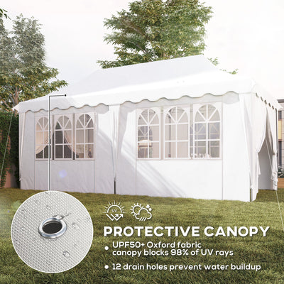 Outsunny 3 x 6m Pop Up Gazebo with Sides, UPF50+ Height Adjustable Marquee Party Tent, Wedding Canopy, Instant Event Shelter with Carry Bag and Sand Bags for Garden, White 