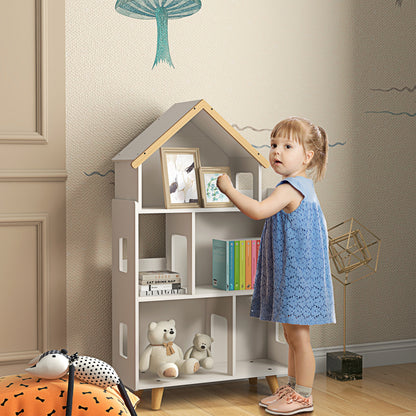 ZONEKIZ Three-Tier Toy Storage Shelf, Kids Bookcase, with Six Cubes, for Playroom, Bedroom - White 