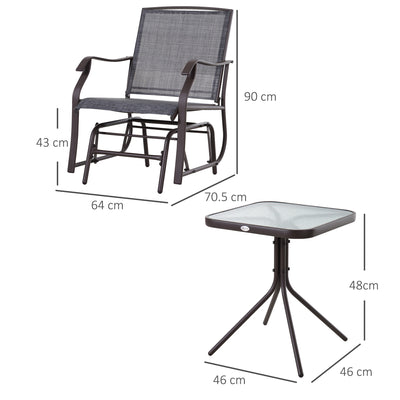 Outsunny Glider Rocking Chair & Table Set 2 Single Seaters Rocker Garden Swing Chair Patio Furniture Bistro Set Grey 