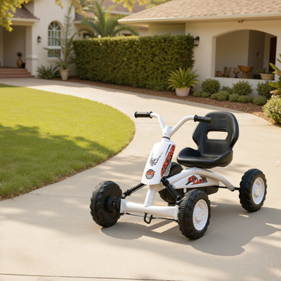 AIYAPLAY Kids Pedal Go Kart with Steel Frame, Sporty Design, for Ages 2-5 Years, White 