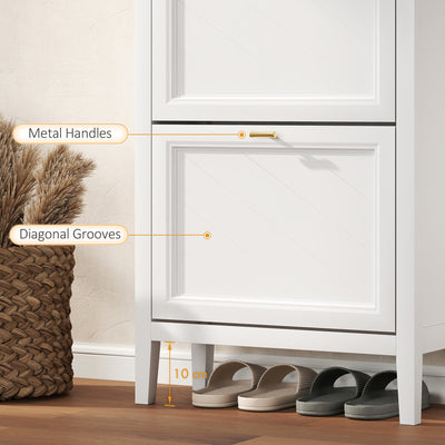 HOMCOM Shoe Cabinet with 2 Flip Drawers, Farmhouse Narrow Shoe Storage Cabinet with Adjustable Shelves, White 