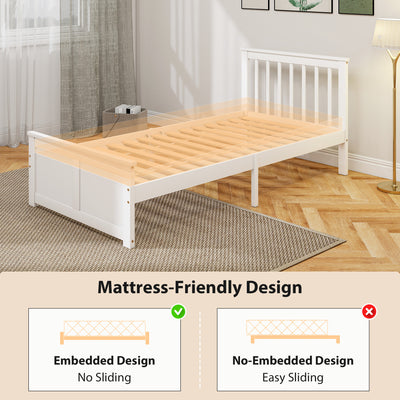 HOMCOM Wooden Single Bed Frame, with Drawers - White 