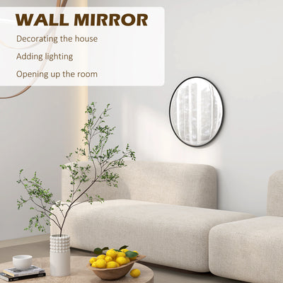 HOMCOM 61cm Decorative Wall Mirror for Bedroom Living Room, Modern Round Bathroom Mirror for Home Decor, Black 