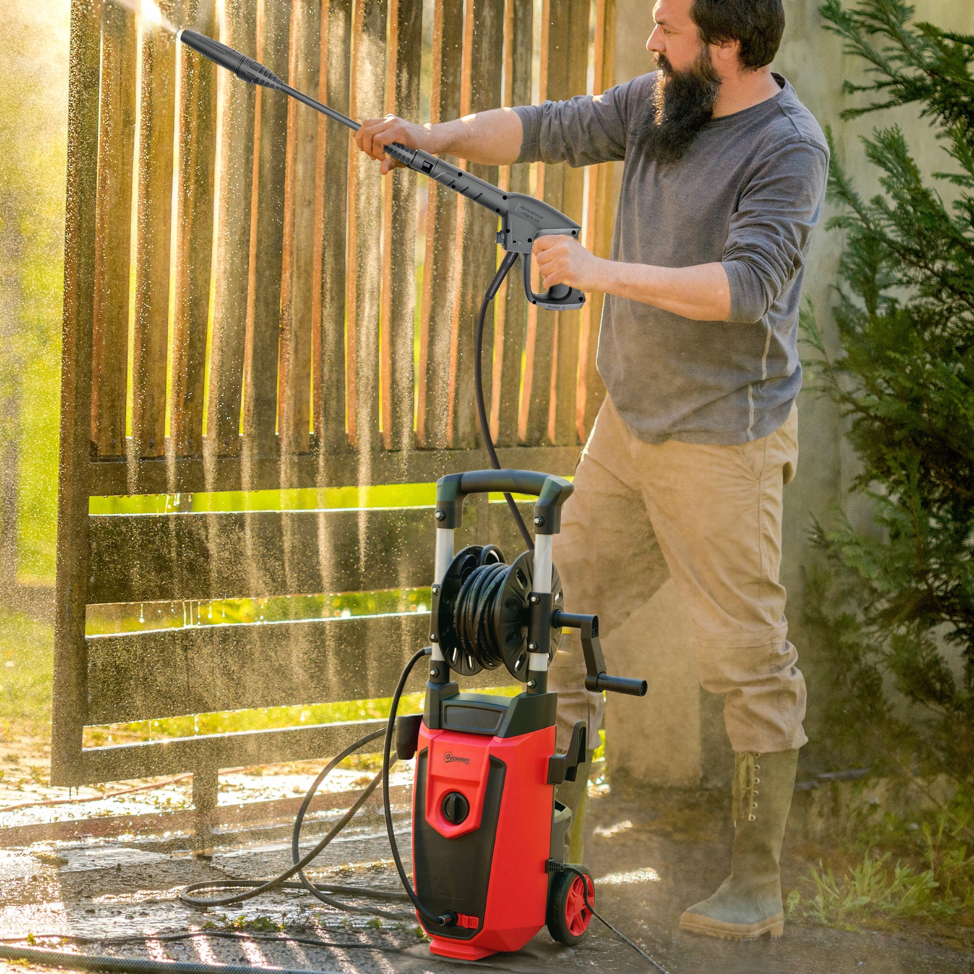 Outsunny 150-Bar Pressure Washer, with Accessories - Red/Black 