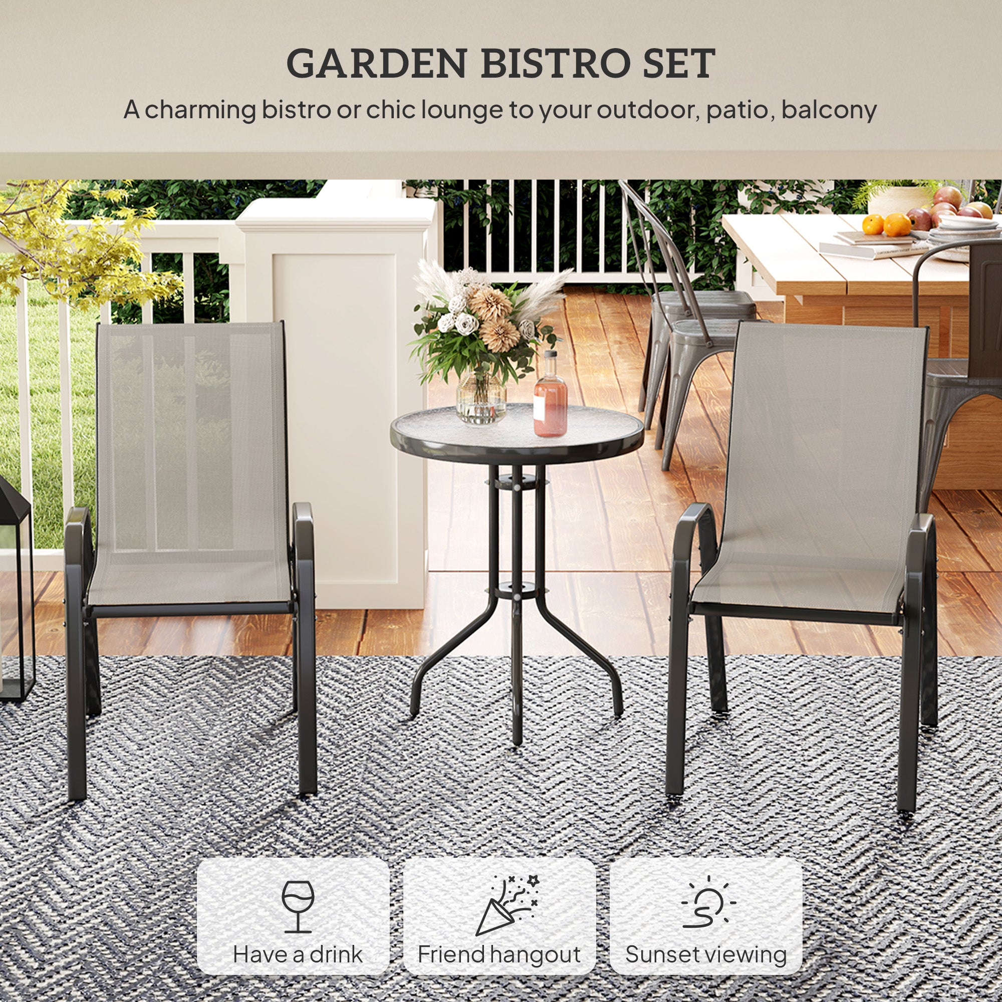 Outsunny Three-Piece Outdoor Garden Set - Light Grey 