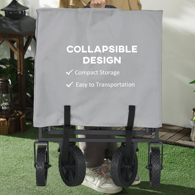 Outsunny Folding Pull Along Cart Cargo Wagon Trolley with Telescopic Handle - Dark Grey 