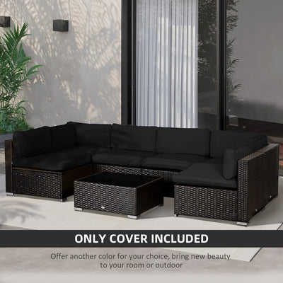 Outsunny Garden Rattan Sofa Cushion Polyester Cover Replacement Outdoor- No Cushion Included, Black 
