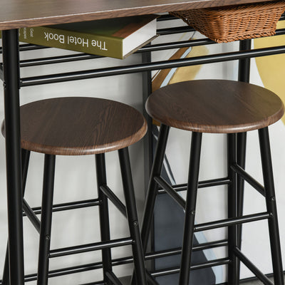 HOMCOM Bar Table Set, Bar Table and Stools Set, Footrest and Storage Shelf, for Kitchen, Dining Room, Pub, Cafe, Black and Oak 