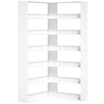 HOMCOM 7 Tiers Bookshelf, L-Shaped Corner Bookcase with Anti-Slip Rear Guard, White Wood Effect