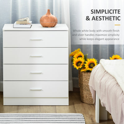 HOMCOM Chest of Drawers, 4 Drawers Storage Cabinet with Metal Rails, Anti-Tip for Playroom, Nursery Room, Hallway, etc 